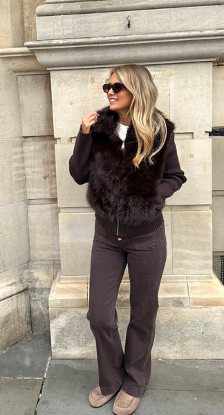 Aspen Faux Fur 2-In-1 Premium Jacket/Gilet In Brown