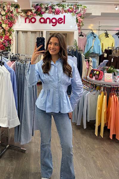 Paige Pleated Waist Shirt In Blue