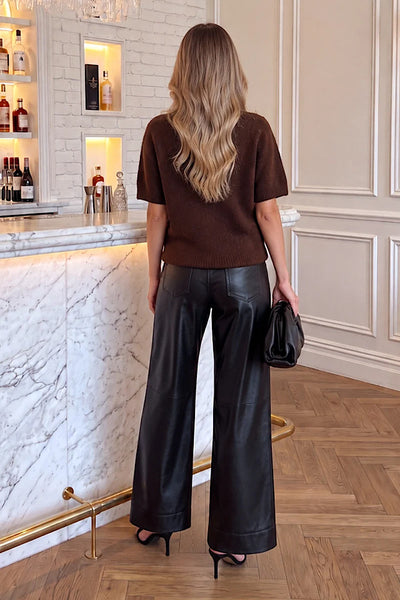 Chocolate Embellished Short Sleeve Knit Top