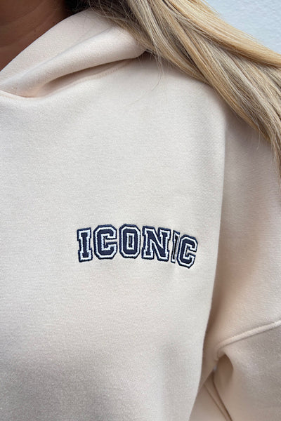 Iconic Hoodie In Cream And Navy