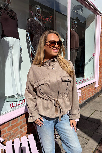 Riley Suedette Jacket With Drawstring