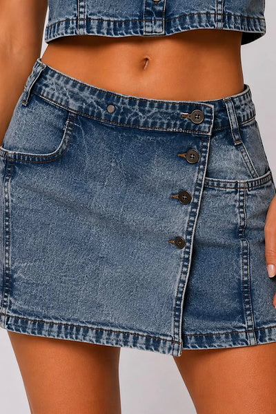 Denim Wrap Front Skort