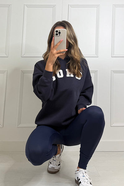 SOHO Slogan Hoodie In Navy