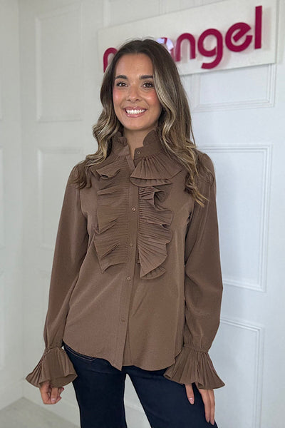 Marcie Chocolate Frill Blouse