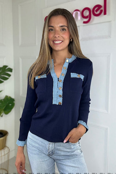 Navy & Denim Trim Jumper