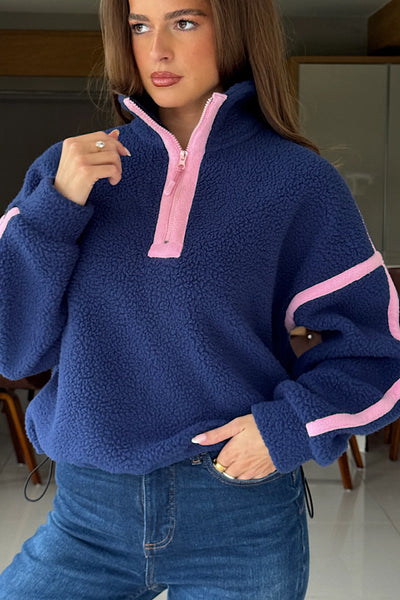 Lulu Contrast 1/4 Zip Fleece In Navy
