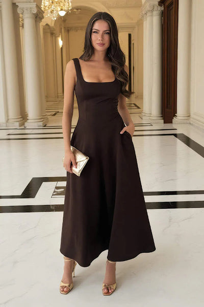 Chocolate Square Neck A-Line Dress