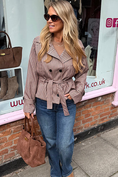 Maddie Check Plaid Cropped Trench Coat