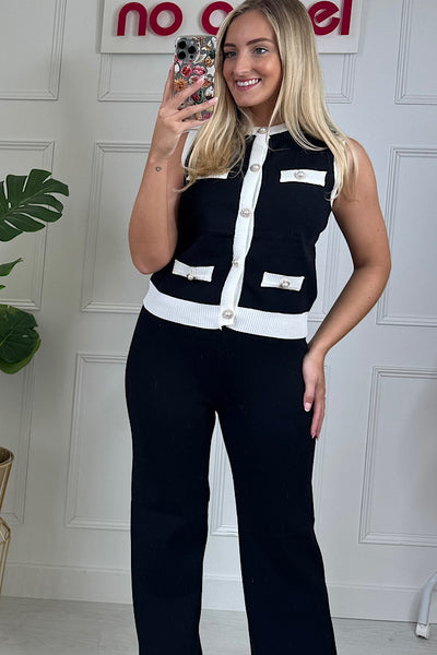 Black Contrast Waistcoat & Wide Leg Trouser Co-Ord