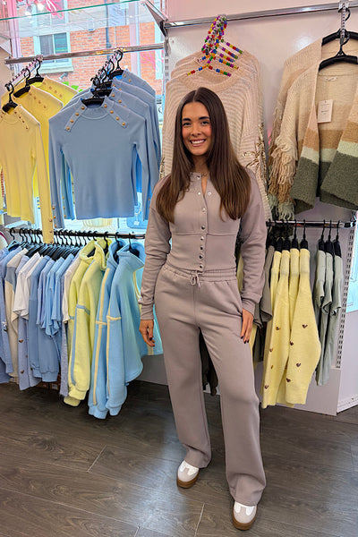 Alicia Taupe Popper Top And Jogger Co-ord