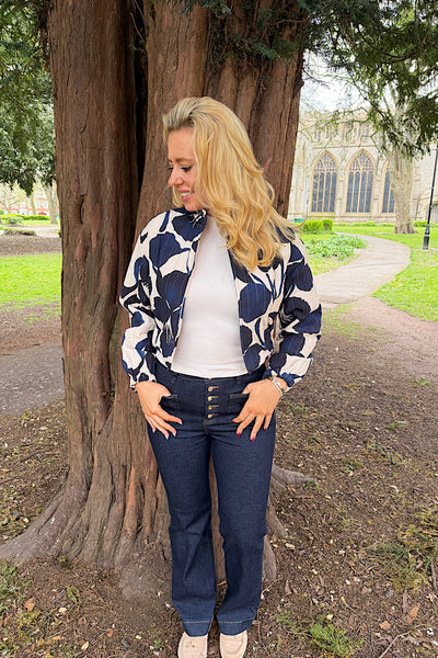 Quilted Cropped Bomber In Navy