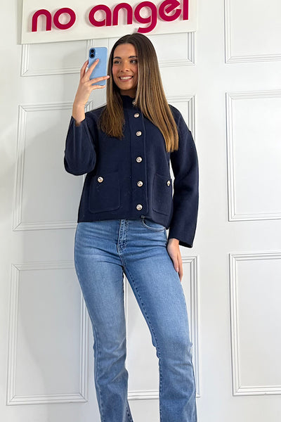 Nieve Navy Patch Pocket Cardigan