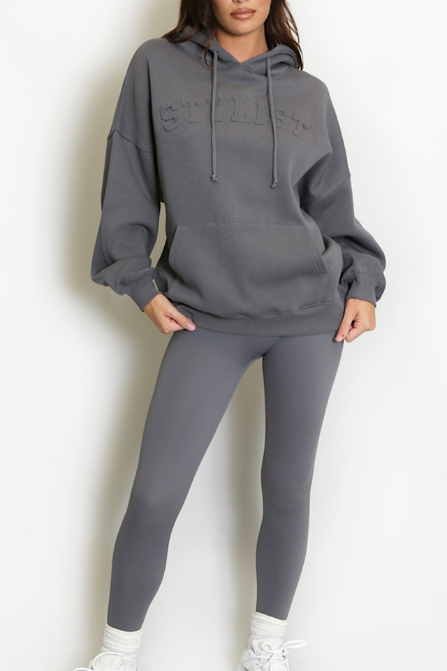 Grey Stylist Slogan Oversized Hoodie