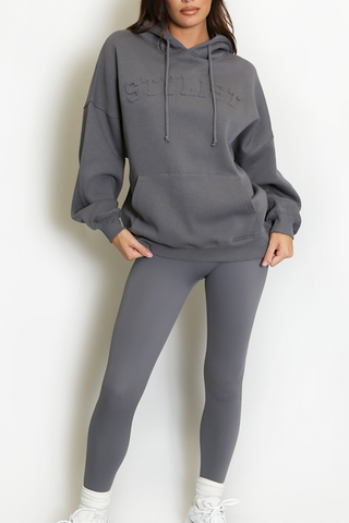 Grey Stylist Slogan Oversized Hoodie