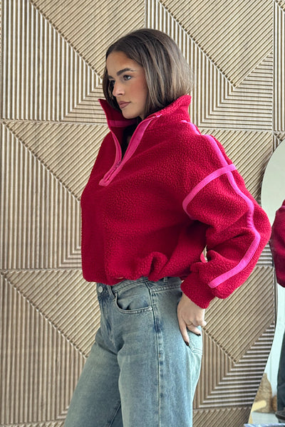 Lulu 1/4 Zip Fleece In Red