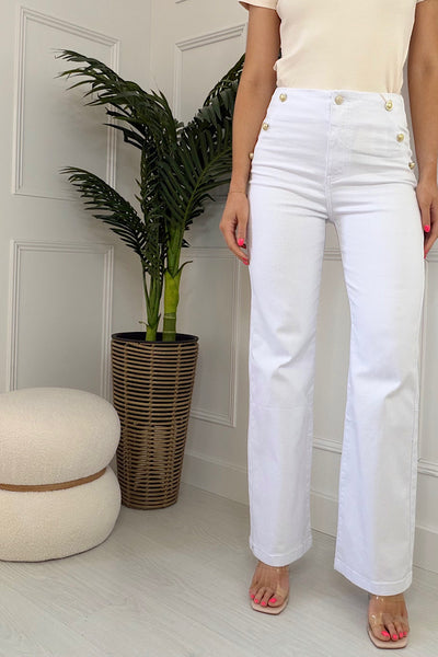 Quinn Gold Button Pocket Jeans In White