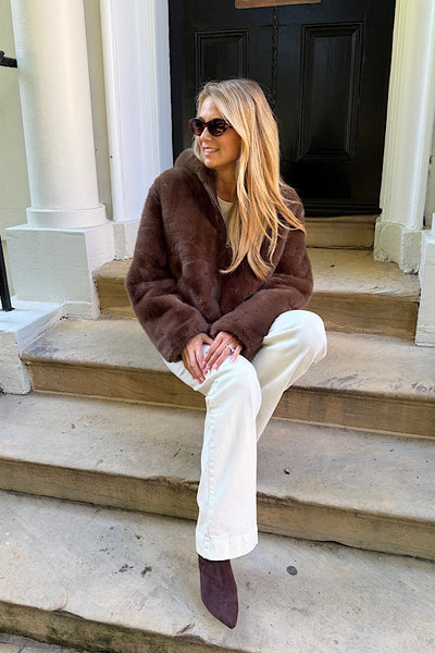 Eden Fux Fur Hooded Jacket In Chocolate