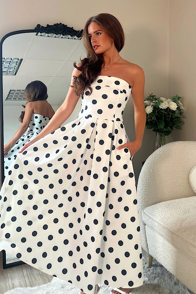 Danni Bandeau Polka Dot Midi Dress
