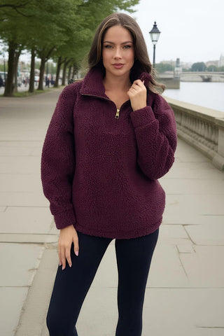 Fleece 1/4 Zip In Burgundy