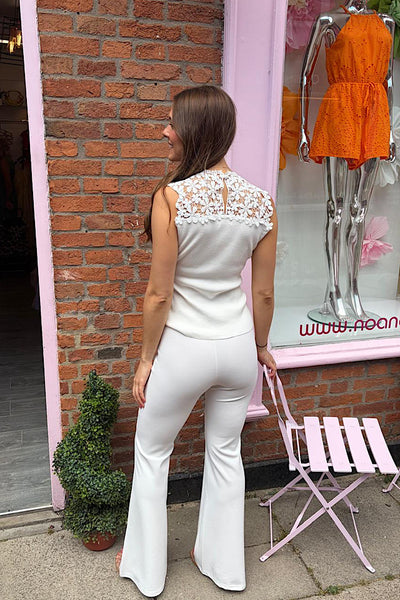 Floral Crochet High Neck Top In White