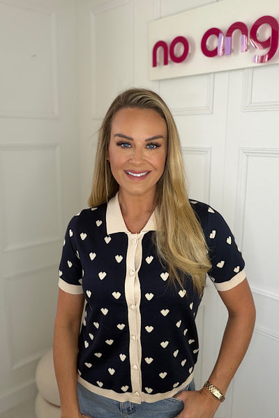 Love Heart Soft Knit Top In Navy