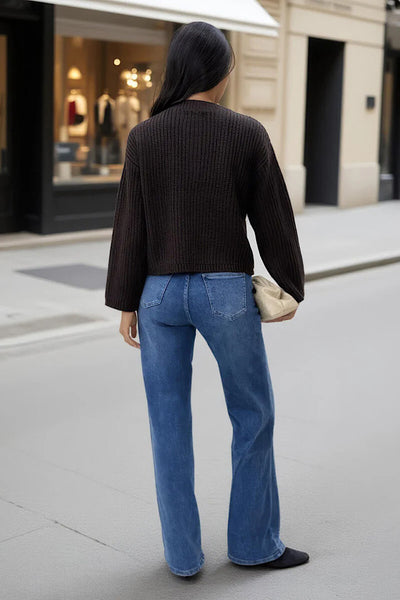 Chocolate Knitted Gold Button Front Cardigan