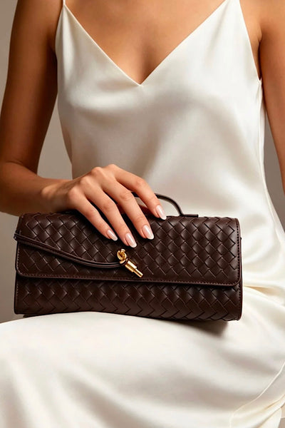 Woven Clutch In Chocolate Brown