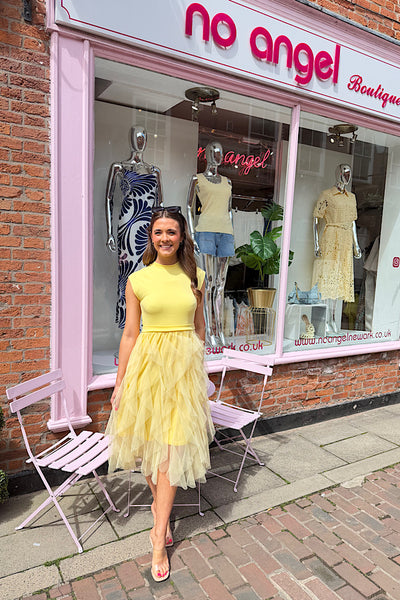 Beau Layered Tulle Midi Dress In Lemon