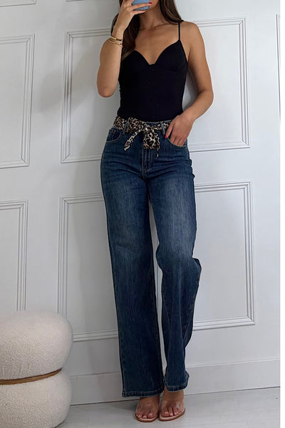 Cindy Leopard Print Scarf Dark Denim Jeans