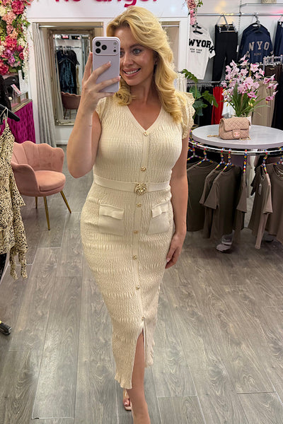 Rosa Midi Button Front Dress In Cream