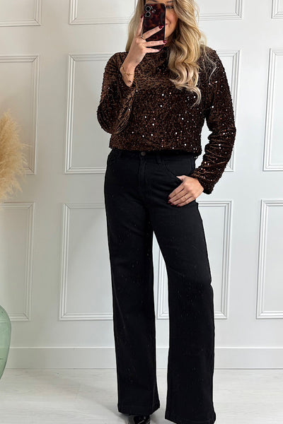 Luxe Sequin Tie Jacket In Chocolate