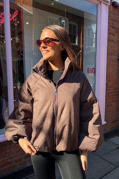Alex Chocolate Balloon Sleeve Puffer Jacket