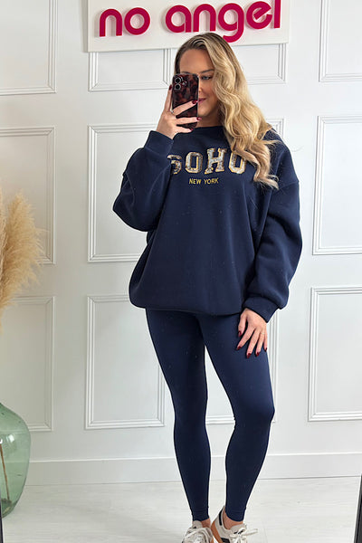Navy Soho Sequin Logo Sweatshirt