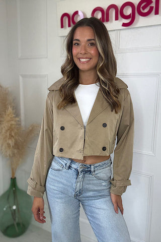 Beige Cropped Trench Jacket