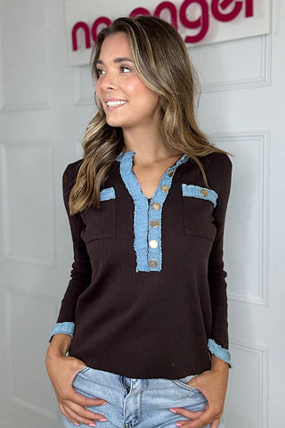 Chocolate & Denim Trim Jumper