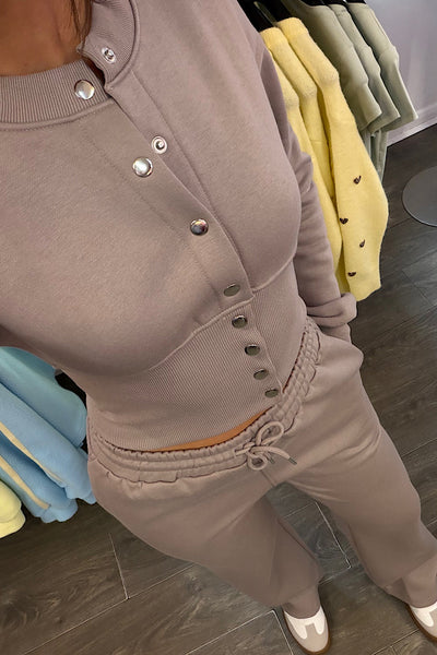 Alicia Taupe Popper Top And Jogger Co-ord