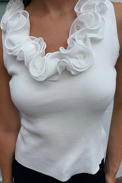 Milla White Ruffle Neck Top