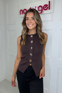 Chocolate Ornate Button Waistcoat