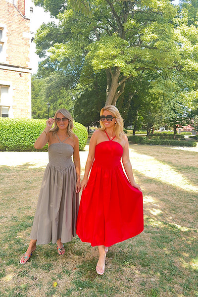 Nancy Shirred Dress In Red