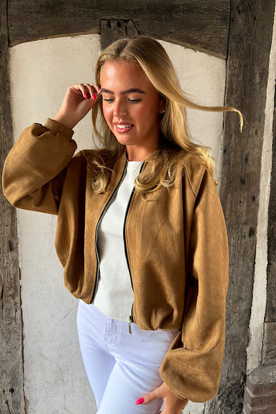 Nancy Suedette Jacket In Tan