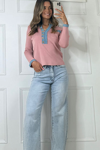 Pink & Denim Trim Jumper