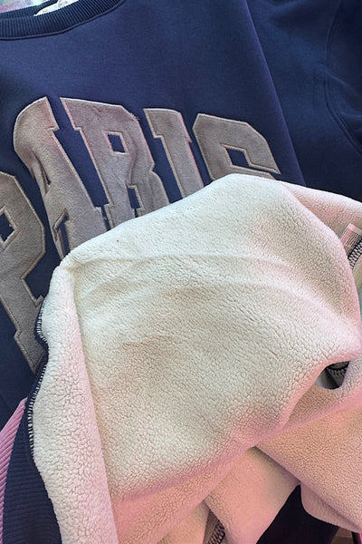 Luxe PARIS Slogan Oversized Fleece Lined Sweatshirt In Navy