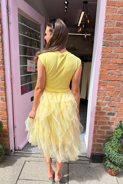 Beau Layered Tulle Midi Dress In Lemon