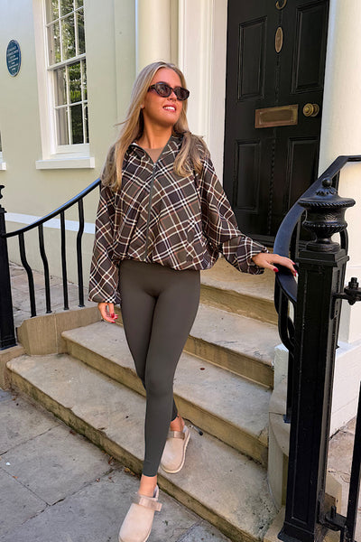 Emma Plaid Check Hooded Jacket In Khaki