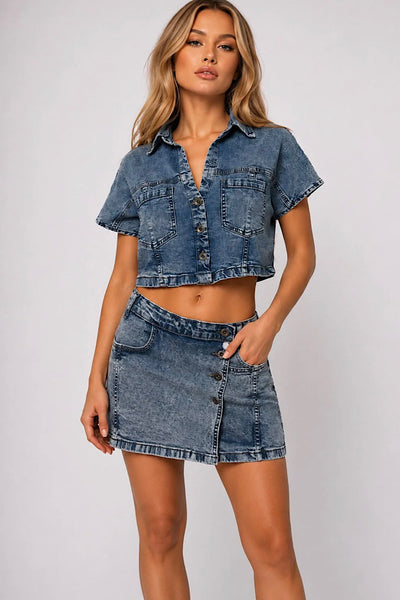 Denim Wrap Front Skort
