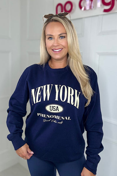 Navy New York Slogan Sweatshirt