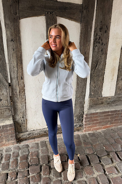 Pastel Blue Soft Full Zip Hooded Active Jacket