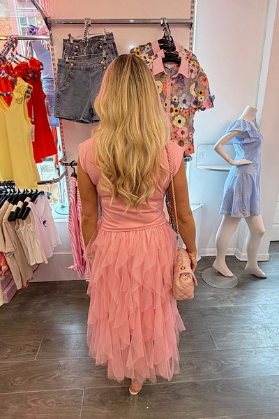 Beau Layered Tulle Midi Dress In Pink