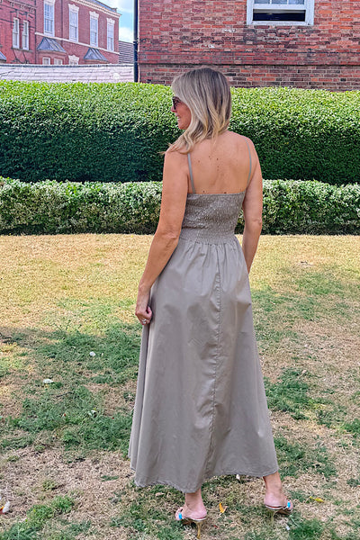 Nancy Shirred Dress In Taupe