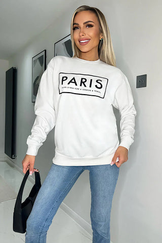 White PARIS Slogan Sweatshirt